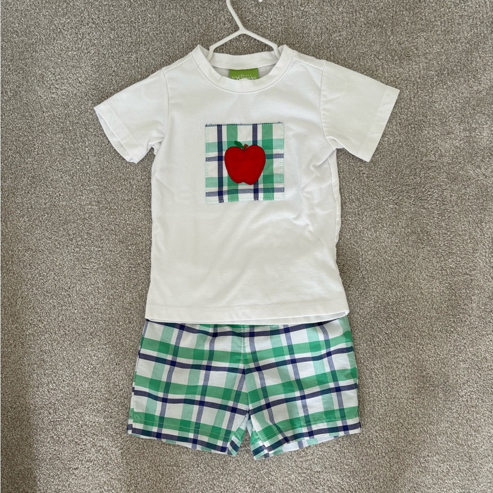 Kids Plaid Pajama Set with Apple Design